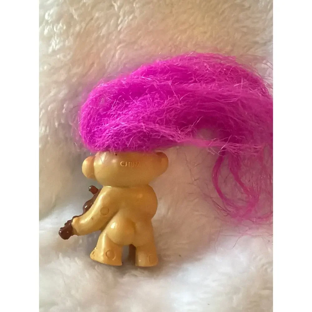 Vintage Troll Doll Violin Fiddle PVC Figure Pink Hair Mini 2